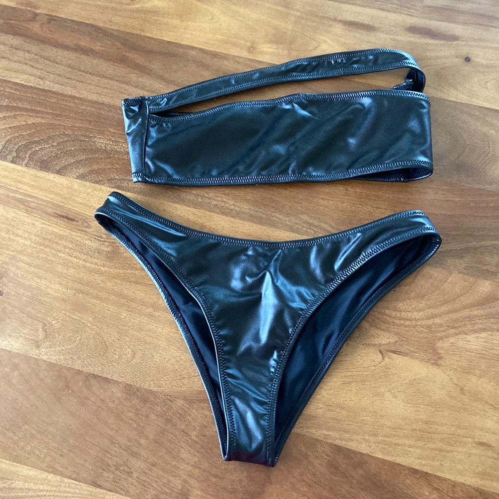 Fashion Nova Black Faux Leather Bikini